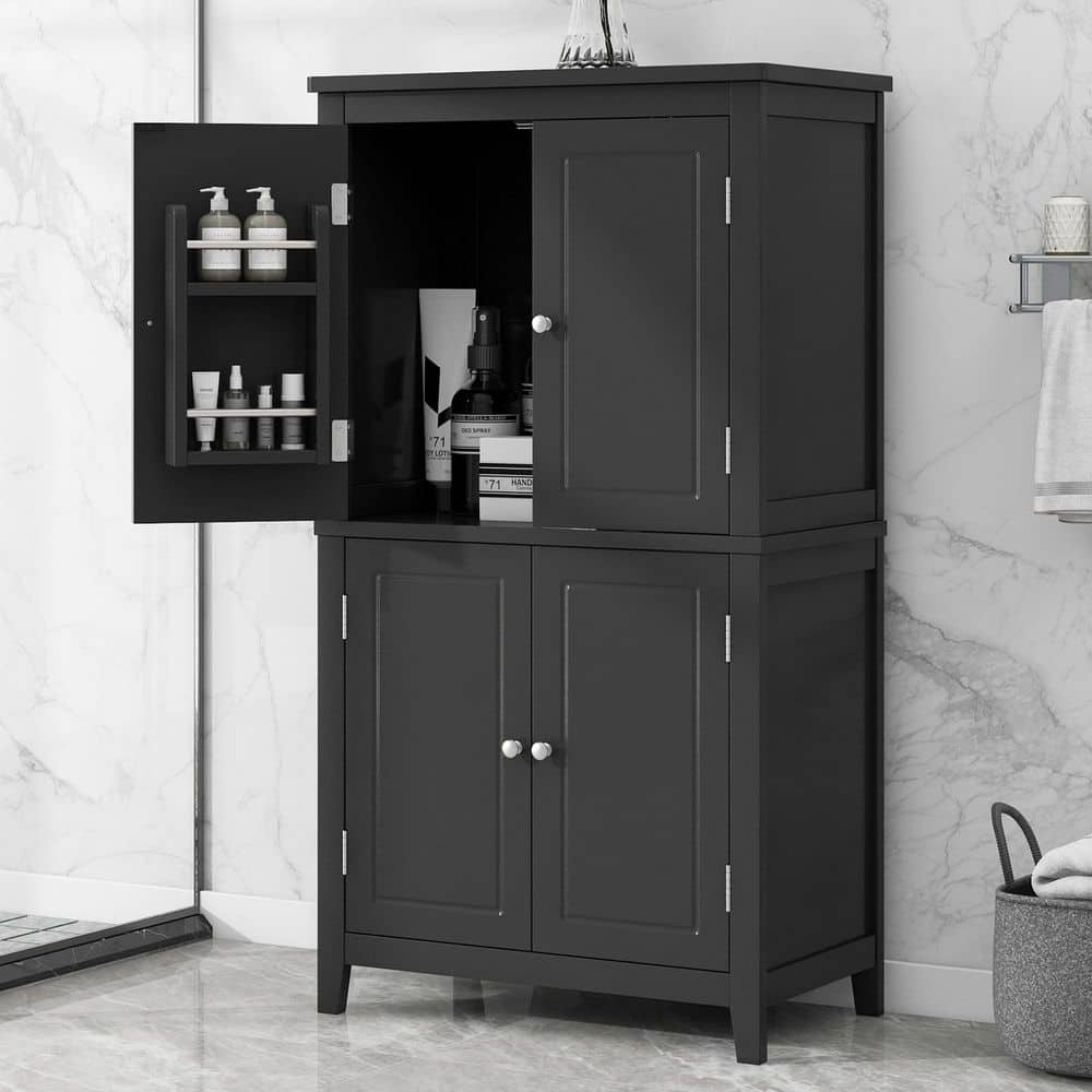 XUJMK 24 in. W 12 in. D 43 in. H Linen Cabinet, Freestanding Elegant Bathroom Floor Storage Cabinet (3)
