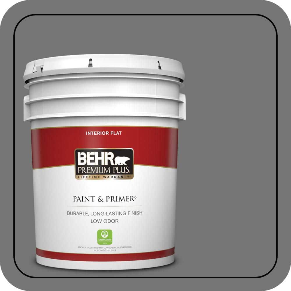 BEHR PREMIUM PLUS 5 gal. #N520-5 Iron Mountain Flat Low Odor Interior Paint & Primer