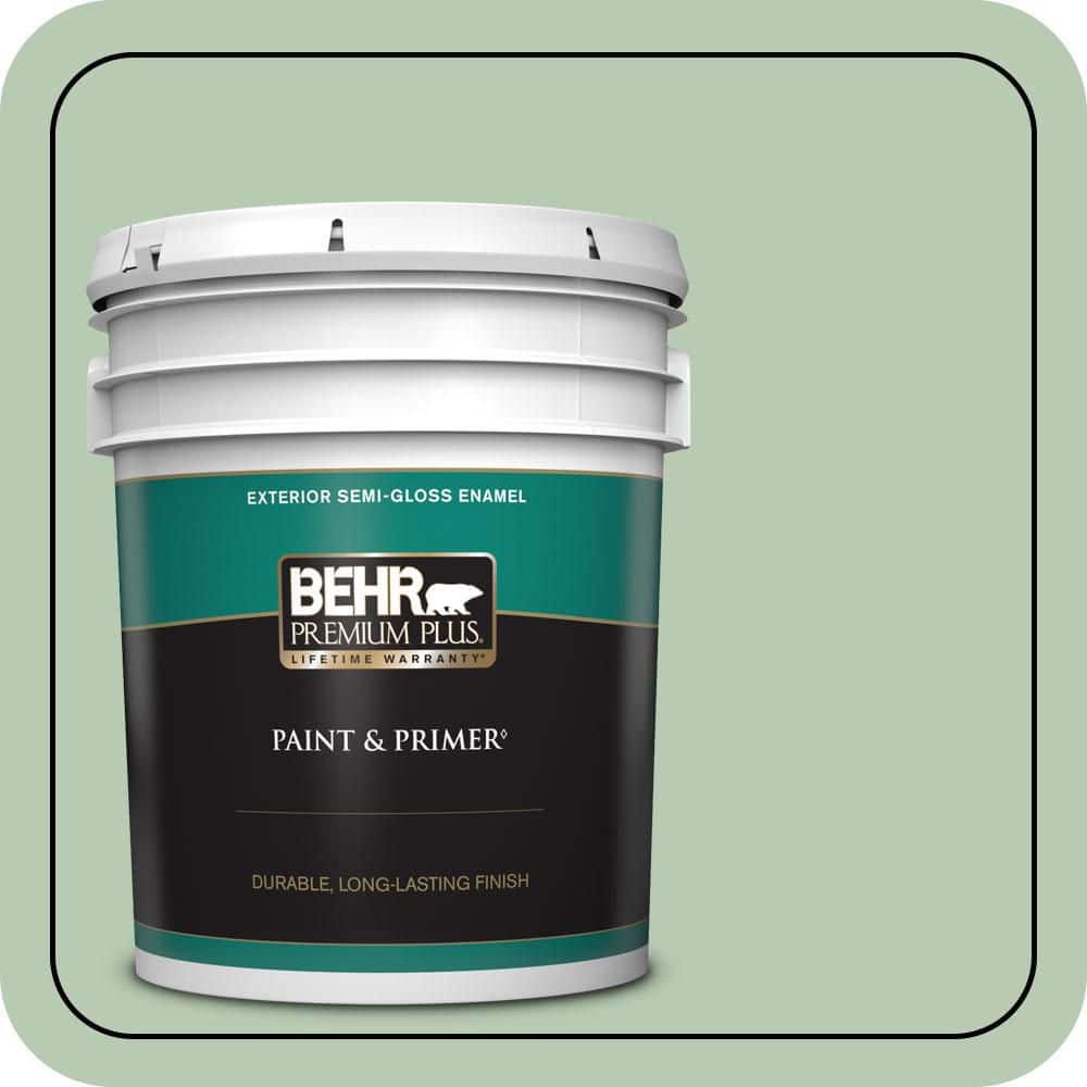 BEHR PREMIUM PLUS 5 gal. #S400-3 Healing Aloe Semi-Gloss Enamel Exterior Paint & Primer