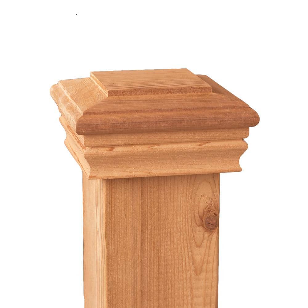 Unbranded Newport 4 in. x 4 in. Redwood-Stained Wood Classic Post Cap (3)