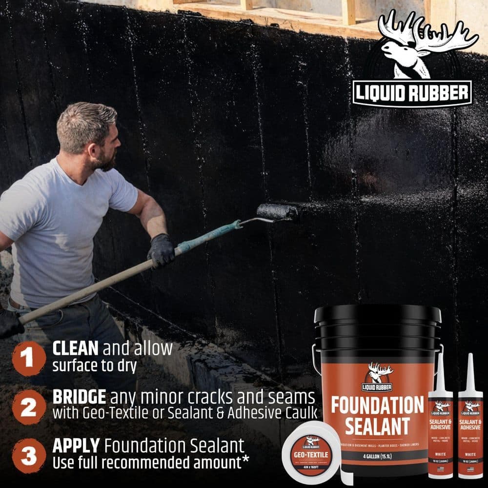 LIQUID RUBBER Foundation Sealant 1 Gal. Waterproof Coating for Foundations, Retaining Walls & Concrete Surfaces (3)