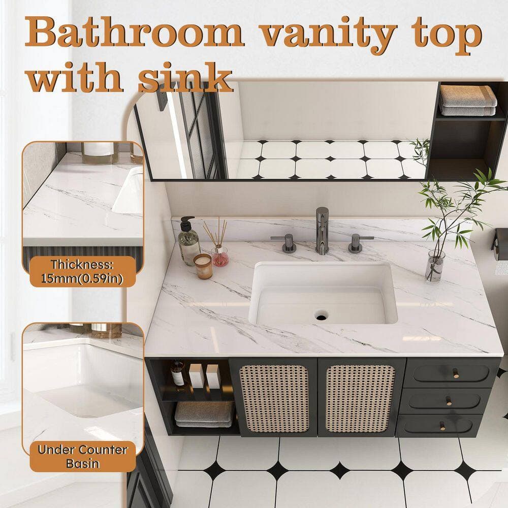 TCYO 43 in. W 22 in. D Engineered Stone Rectangular Single Sink Bathroom Vanity Top (3)