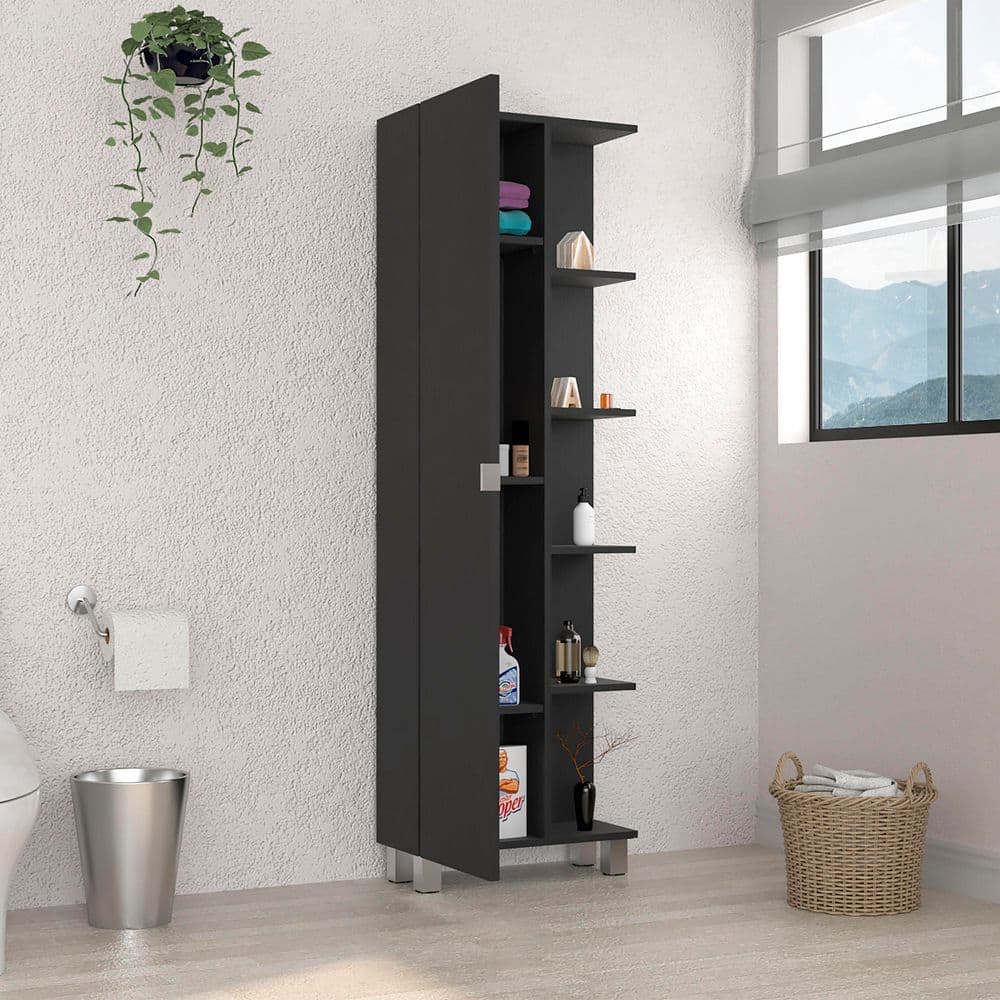Tahanbath 8.50 in. W x 20.20 in. D x 62.20 in. H Black Particle Board Freestanding Linen Cabinet with 9-Shelves in Black (2)