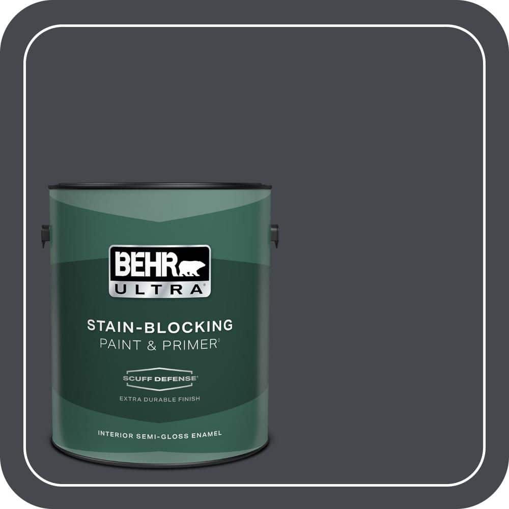 BEHR ULTRA 1 gal. #N490-7 Ink Black Extra Durable Semi-Gloss Enamel Interior Paint & Primer