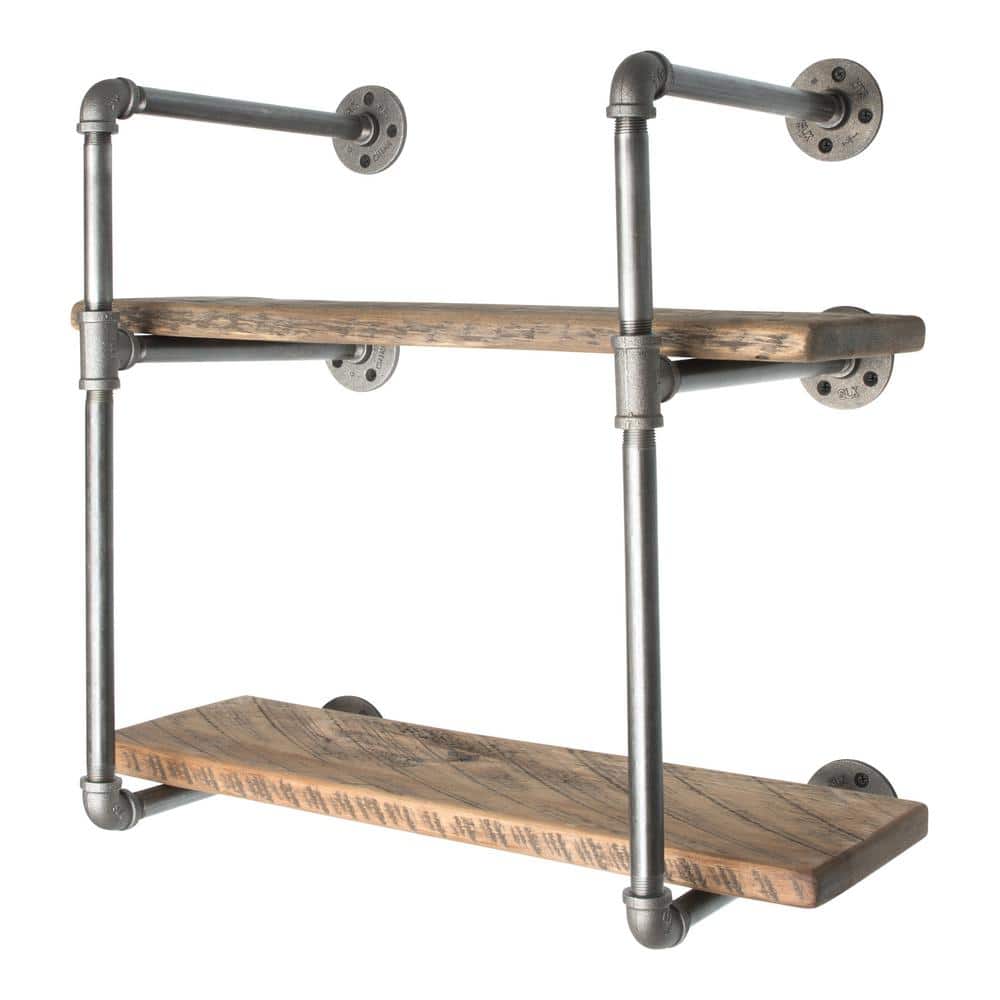 PIPE DECOR 1/2 in. x 11.75 in. D x 22 in. H Black Steel Pipe Wall Mounted 2-Tier Shelf Kit (1)