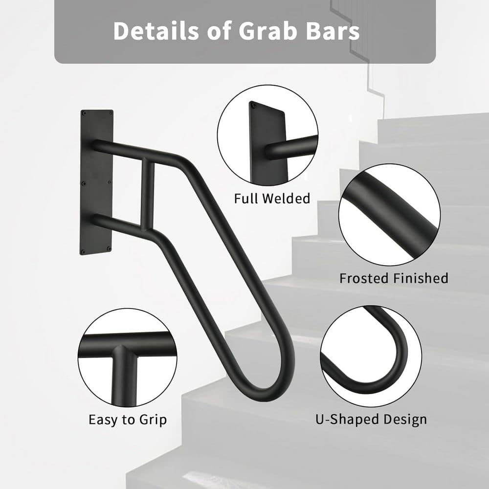 Afoxsos Adjustable Aluminum Outdoor Handrail for Stairs and Deck with Anti-Slip Grip Heavy Duty Safety Black (3)