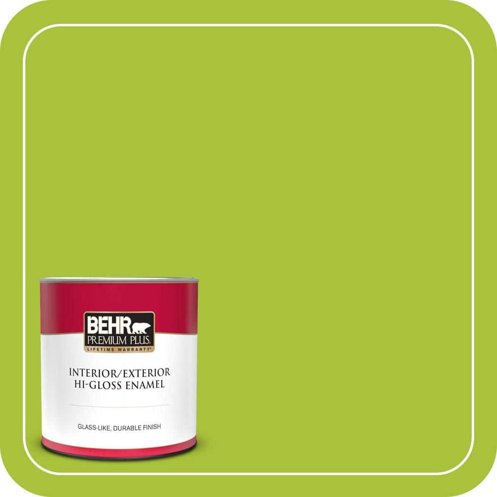 BEHR PREMIUM PLUS 1 qt. #S-G-410 Green Crush Hi-Gloss Enamel Interior/Exterior Paint & Primer (1)