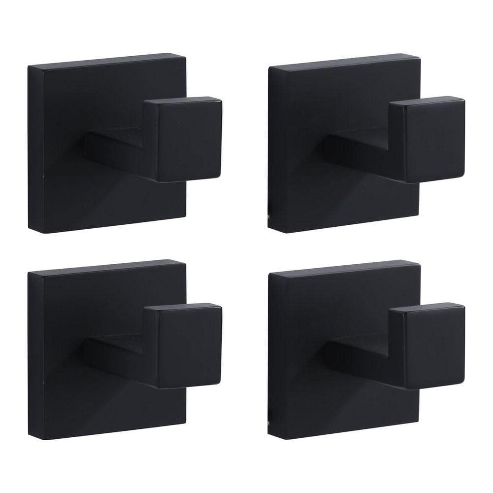 VEVETTA (4-Pack) Wall Mount Stainless Steel J-Hook Towel Hook Bath Hook in Matte Black (1)