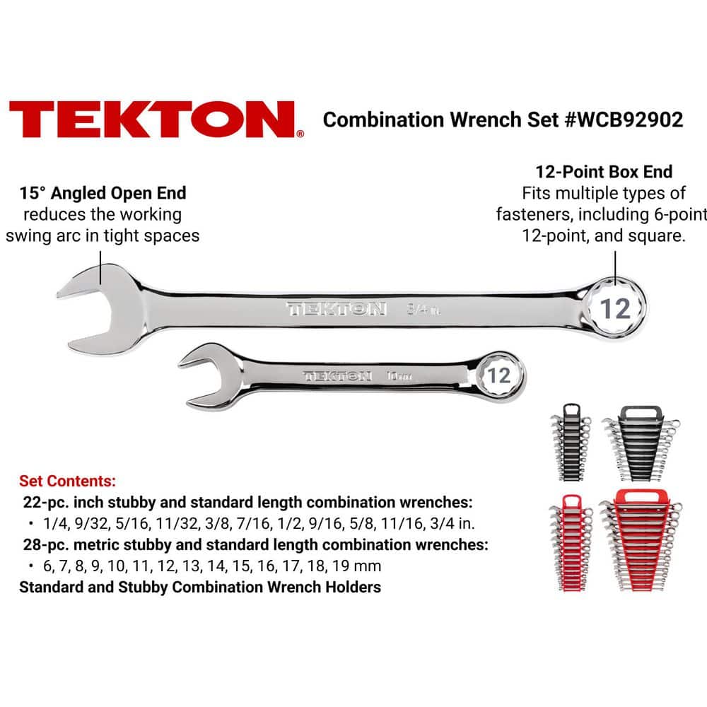 TEKTON 1/4-3/4 in. 6-19 mm Stubby and Standard Length Combination Wrench Set with Holder (50-Piece) (2)