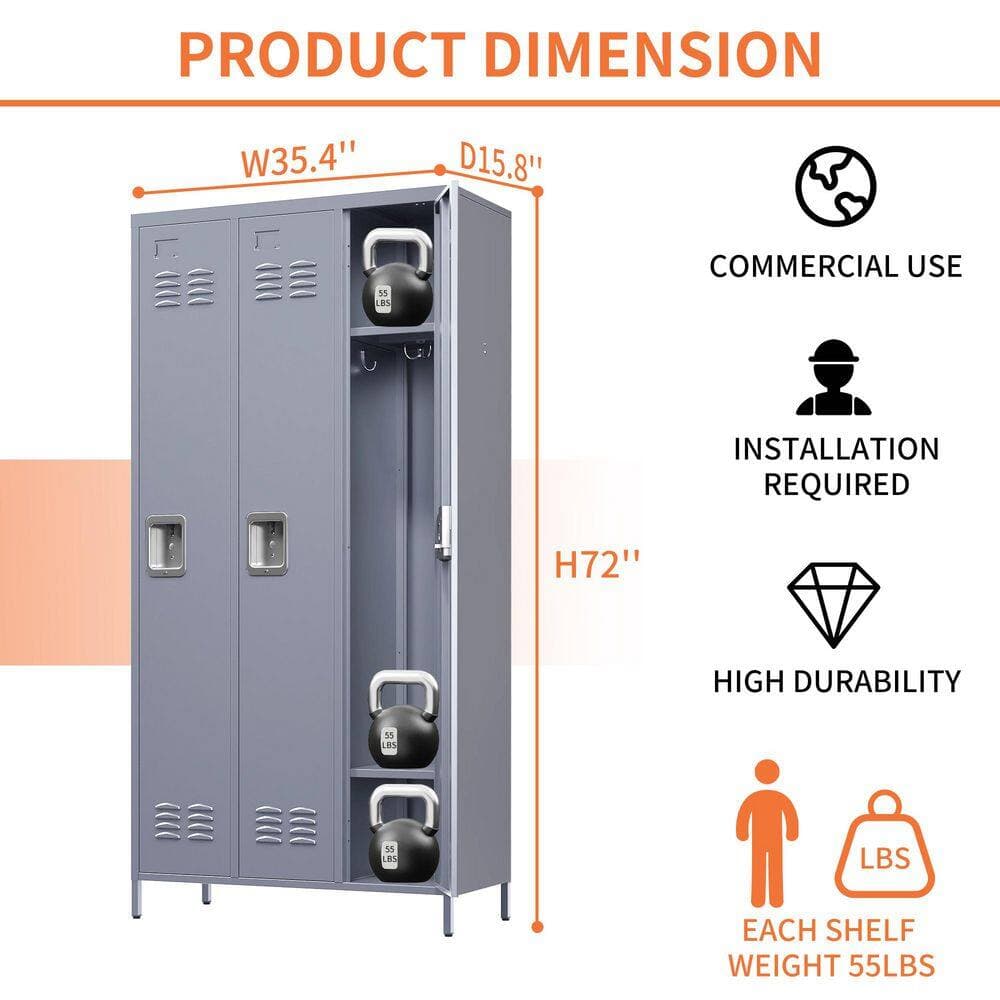 Tahanbath 15.75 in. W x 35.43 in. D x 71.97 in. H Gray Metal Lockers Linen Cabinet with Lock (2)