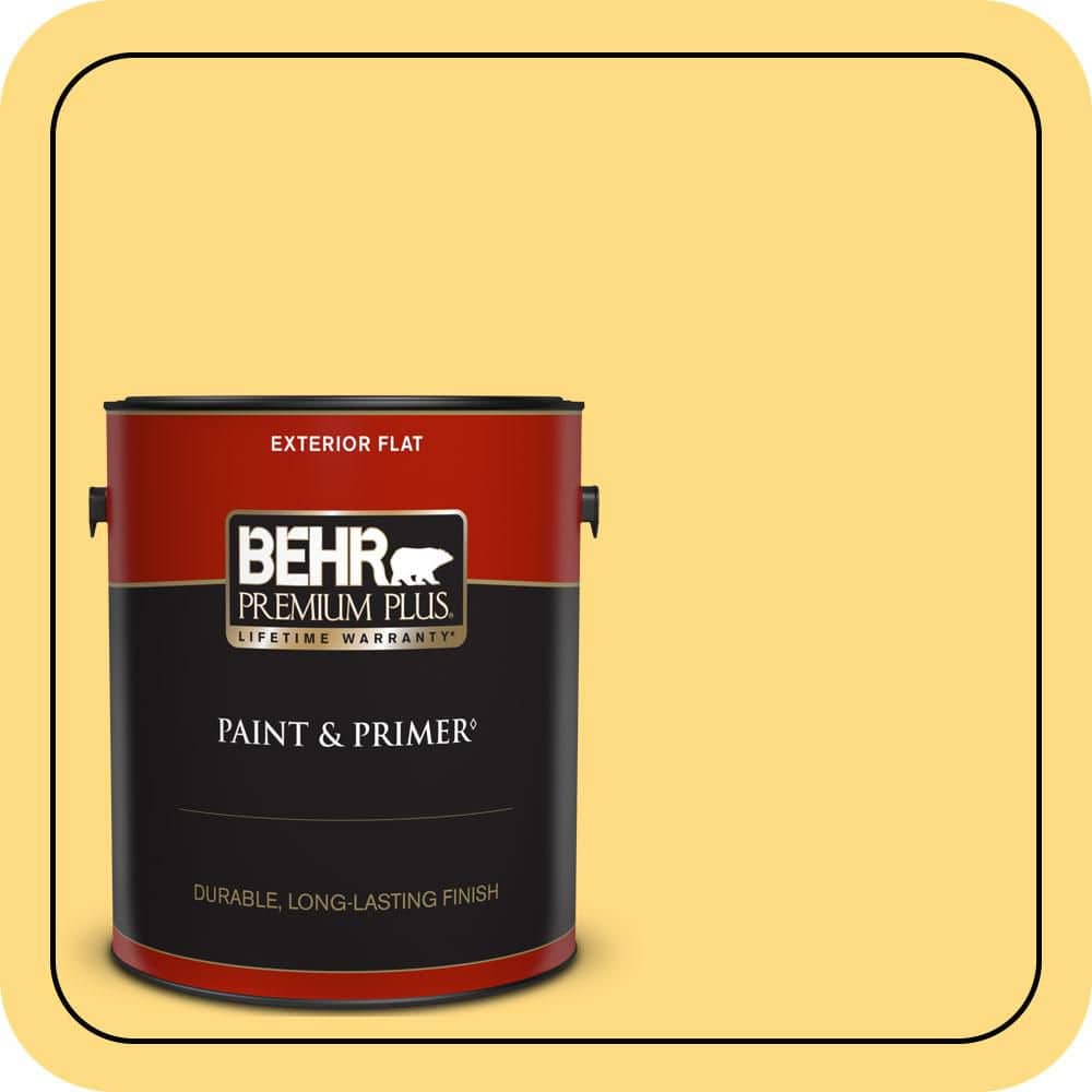 BEHR PREMIUM PLUS 1 gal. #P290-4 Spirited Yellow Flat Exterior Paint & Primer