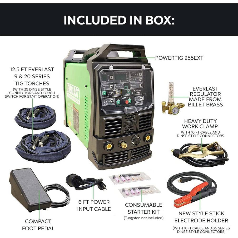 Everlast 250 Amp PowerTIG 255EXT IGBT Digital Inverter AC/DC Stick/TIG Welder with High Frequency and Lift TIG Start, 120V/240V (3)