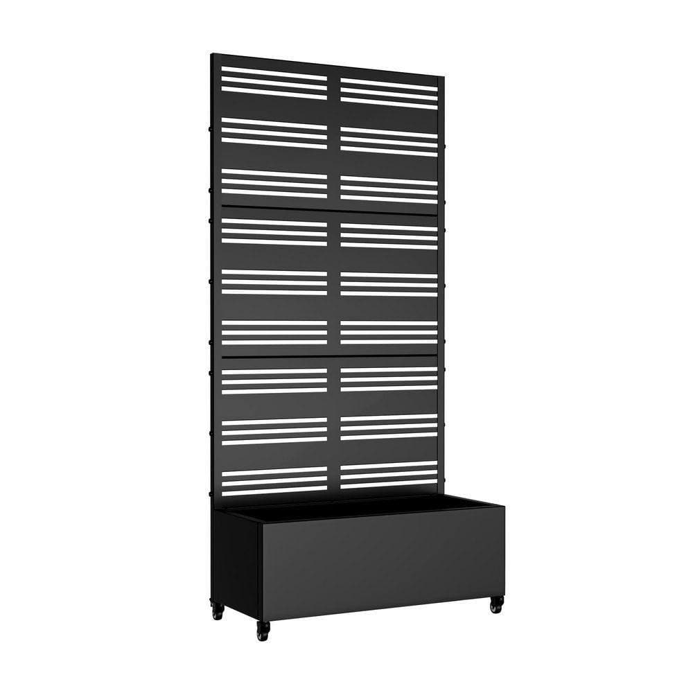 Lirago 72 in. H x 35 in. W Rectanglar Black Outdoor Metal Privacy Screen Planter Box Wall Decor in Louvered Pattern (2)