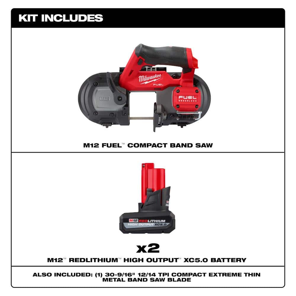 Milwaukee M12 FUEL 12V Lithium-Ion Cordless Compact Band Saw with M12 XC High Output 5 Ah Battery (2-Pack) (2)