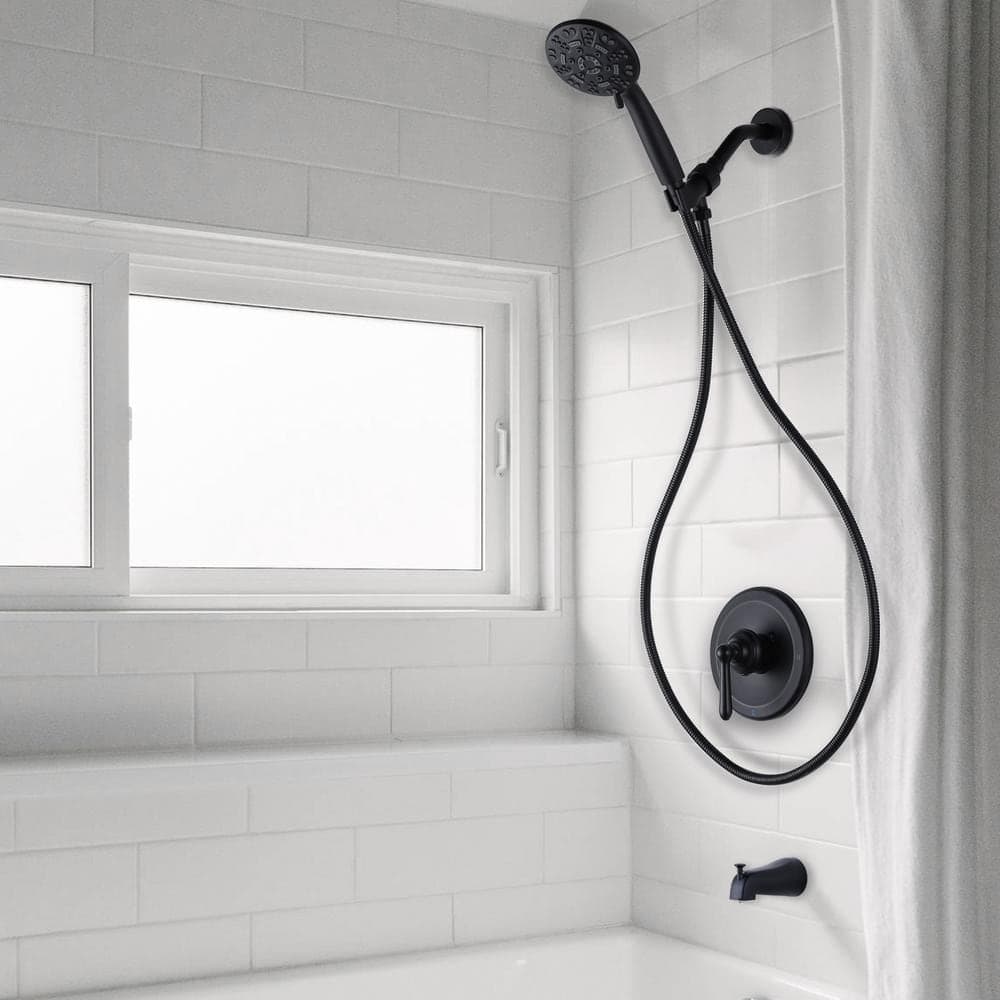 ALEASHA 2 in 1 Single Handle 7-Spray Shower Faucet 1.8 GPM with Pressure Balance in Matte Black (Valve Included) (2)