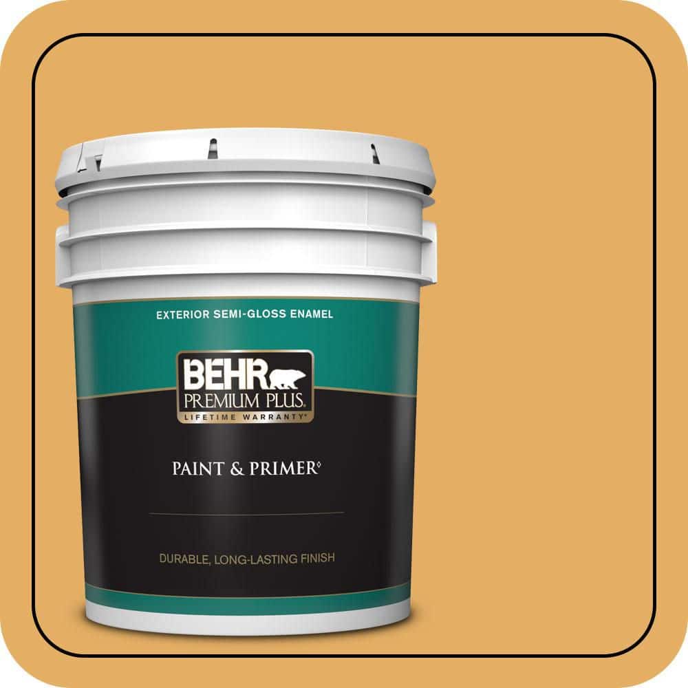 BEHR PREMIUM PLUS 5 gal. #MQ4-11 Lamplit Semi-Gloss Enamel Exterior Paint & Primer