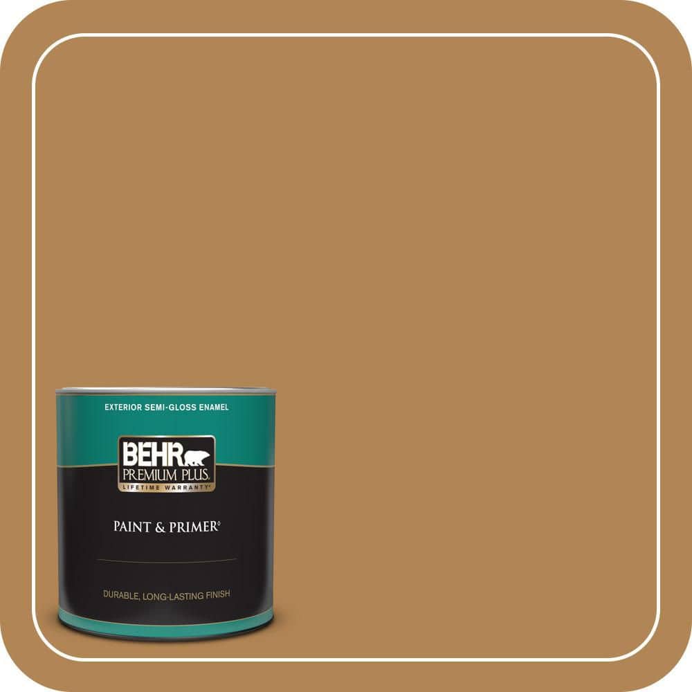 BEHR PREMIUM PLUS 1 qt. #S290-6 Golden Rice Semi-Gloss Enamel Exterior Paint & Primer (1)