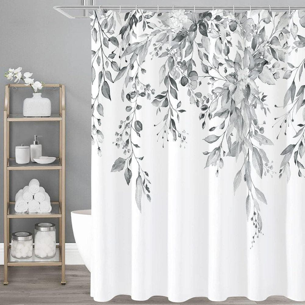 JFVKAF Eucalyptus Shower Curtain Watercolor Plant Leaves Floral Bathroom Set with Hooks 72x72 Gray Fabric (2)