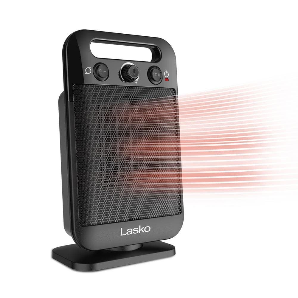 Lasko MyHeat Go 1500-Watt 12 in. Black Electric Tabletop Ceramic Space Heater with Overheat Protection & Adjustable Thermostat