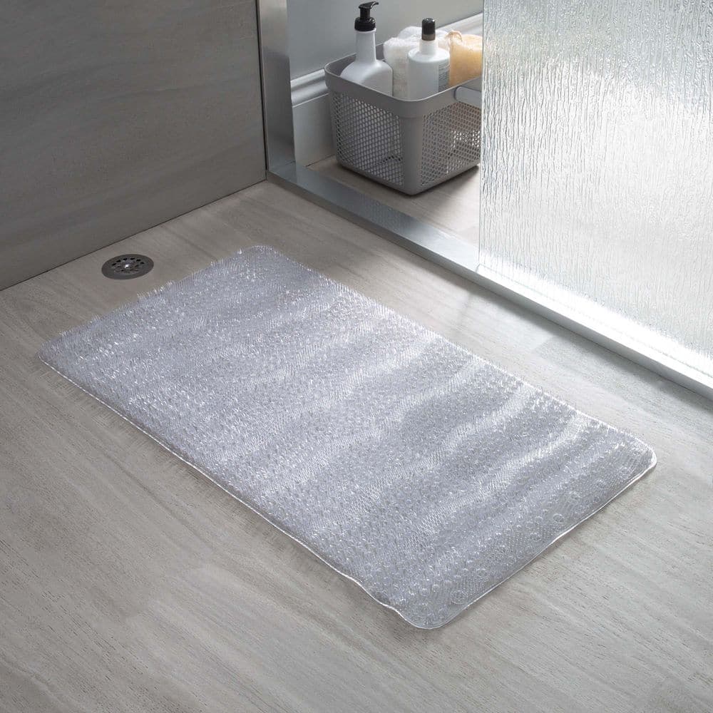 Bath Bliss 27.9 in. x 15.7 in. Non-Slip Textured Grass PVC Bath Mat in Clear (2)