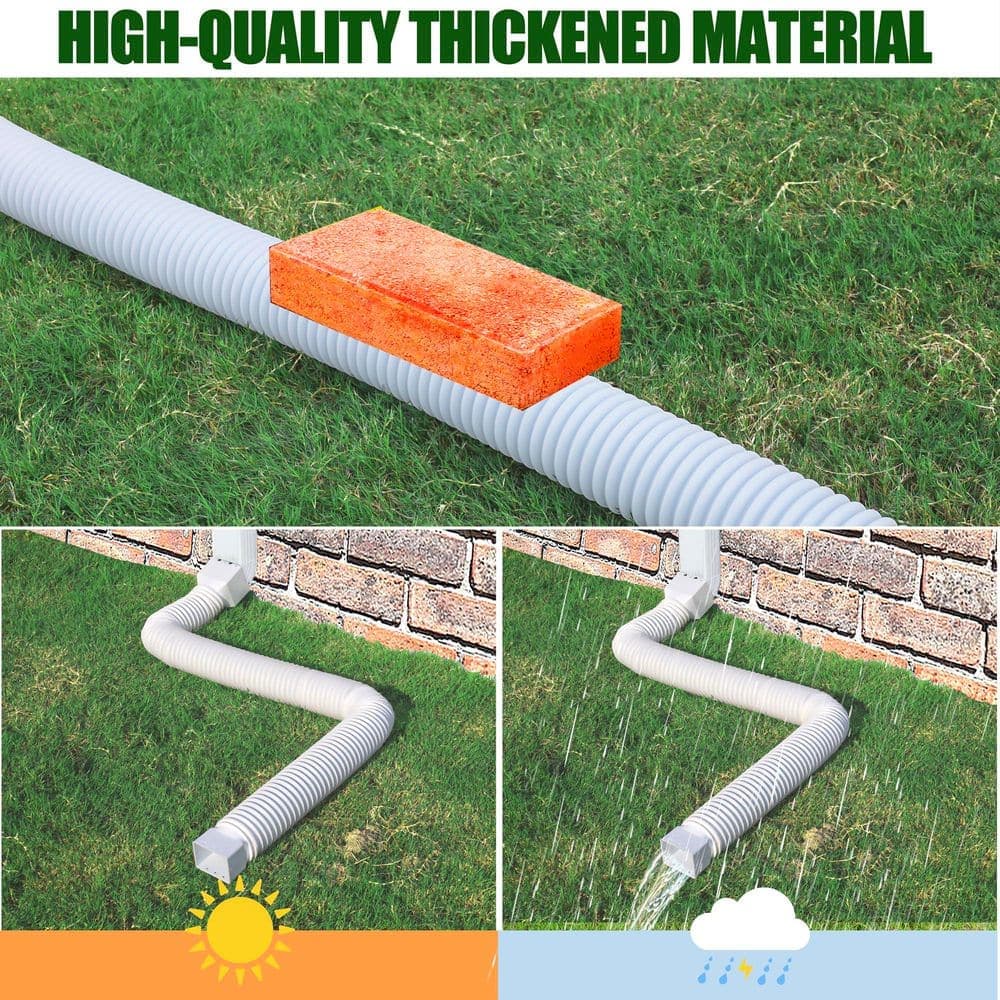 Helhom 2 Pack White 2 in. x 1.67 ft. Rain Gutter Downspout Extensions, Flexible Corrugated Drain Pipe for Rainwater Drainage (2)