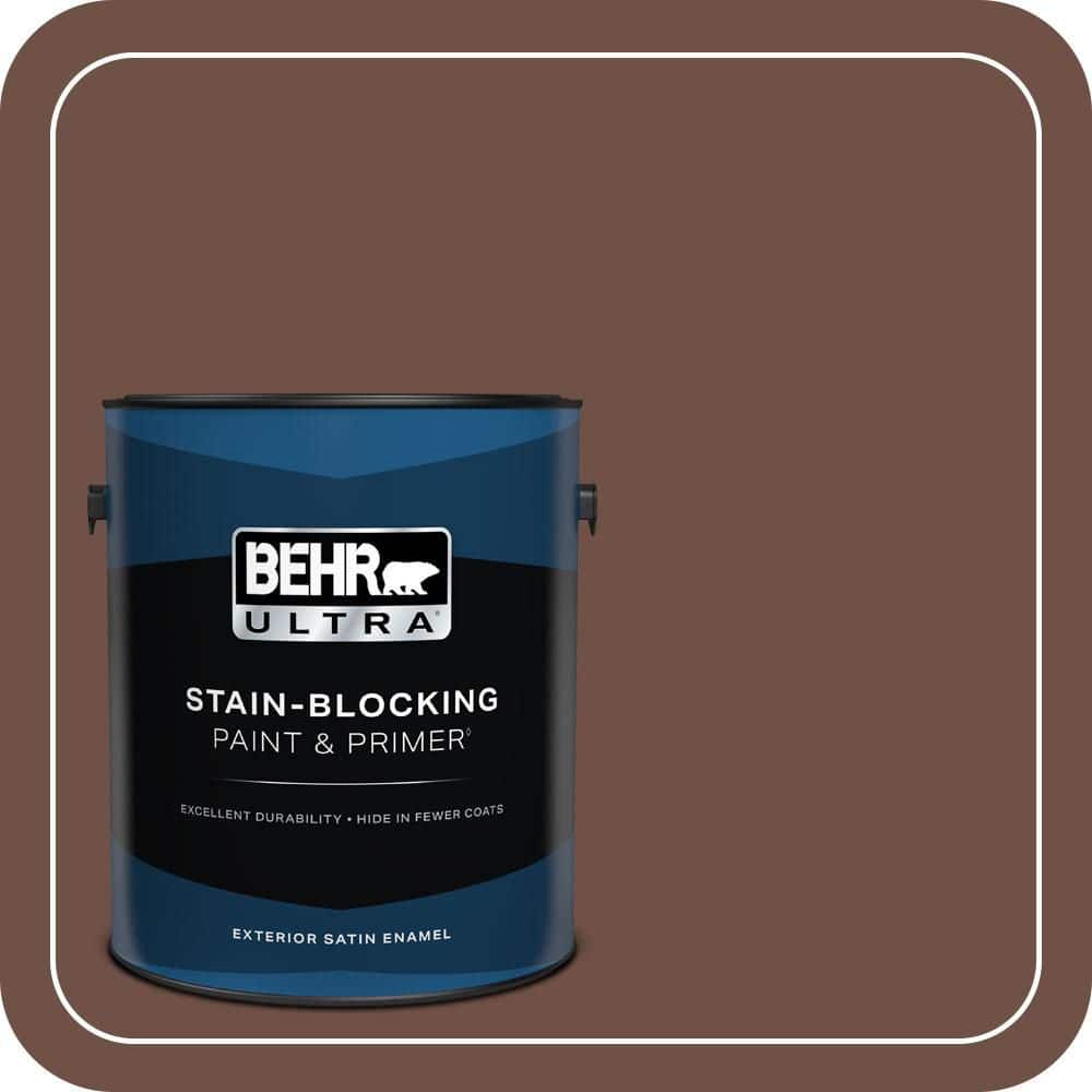 BEHR ULTRA 1 gal. #PMD-108 Double Chocolate Satin Enamel Exterior Paint & Primer (1)