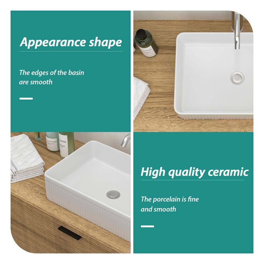 Tahanbath 19.63 in. x 13.69 in. White Ceramic Rectangular Vessel Bathroom Sink (3)