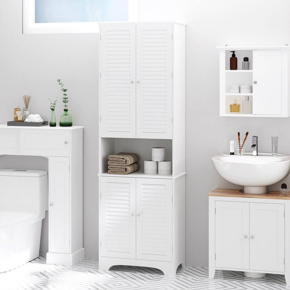 Buruis 23.5 in. W 11.8 in. D 71.8 in. H Bathroom Linen Cabinet with 2-Cabinets and Countertop (2)