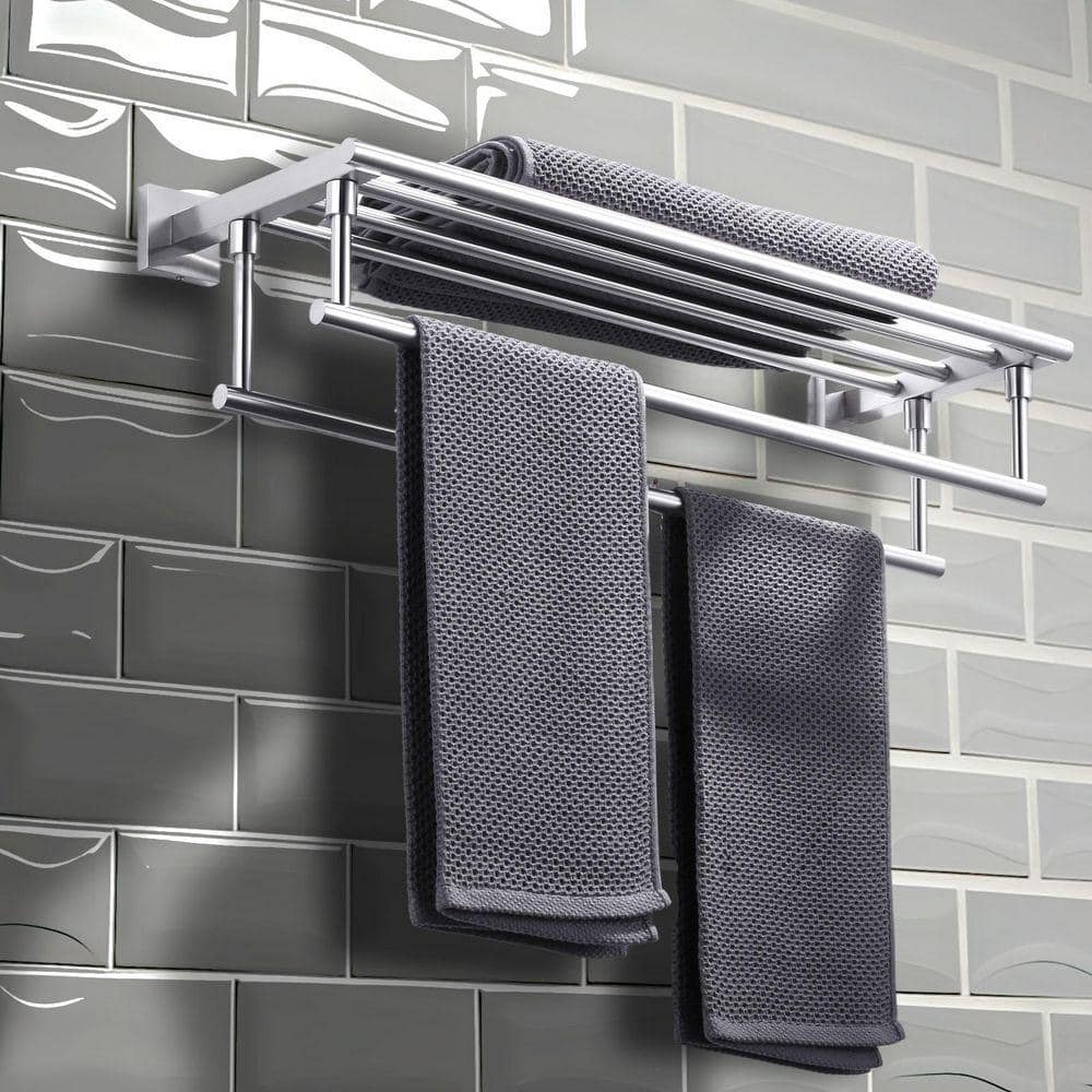 VEVETTA 24 in. Wall Mounted Stainless Steel Double Towel Rack, Towel Bar in Brushed Nickel (3)