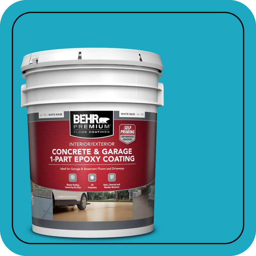 BEHR PREMIUM 5 gal. #P480-5 High Dive Self-Priming 1-Part Epoxy Satin Interior/Exterior Concrete and Garage Floor Paint (1)