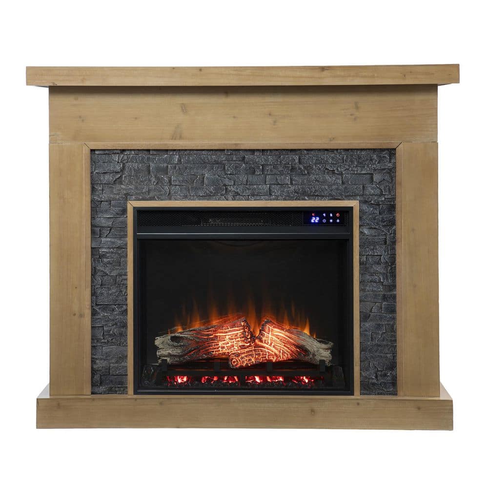 SEI FURNITURE Standlon 45 in. Freestanding Metal Electric Fireplace Faux Stone in Brown
