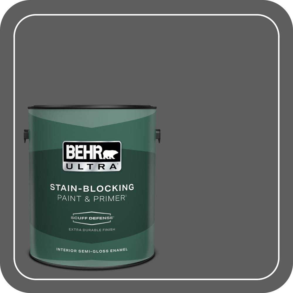 BEHR ULTRA 1 gal. #N520-6 Asphalt Gray Extra Durable Semi-Gloss Enamel Interior Paint & Primer