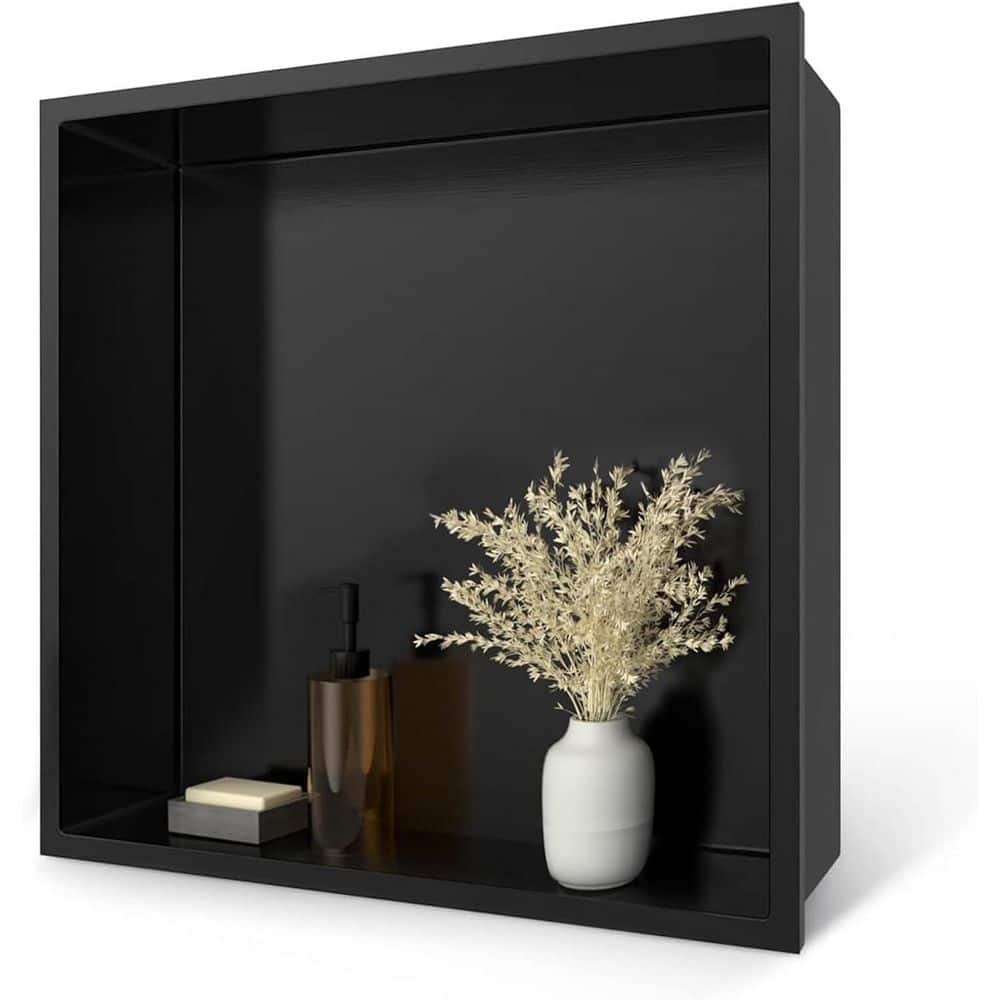 HOMEMYSTIQUE 12 in. W x 12 in. H x 4 in. D Stainless Steel Shower Niche in Matte Black (1)