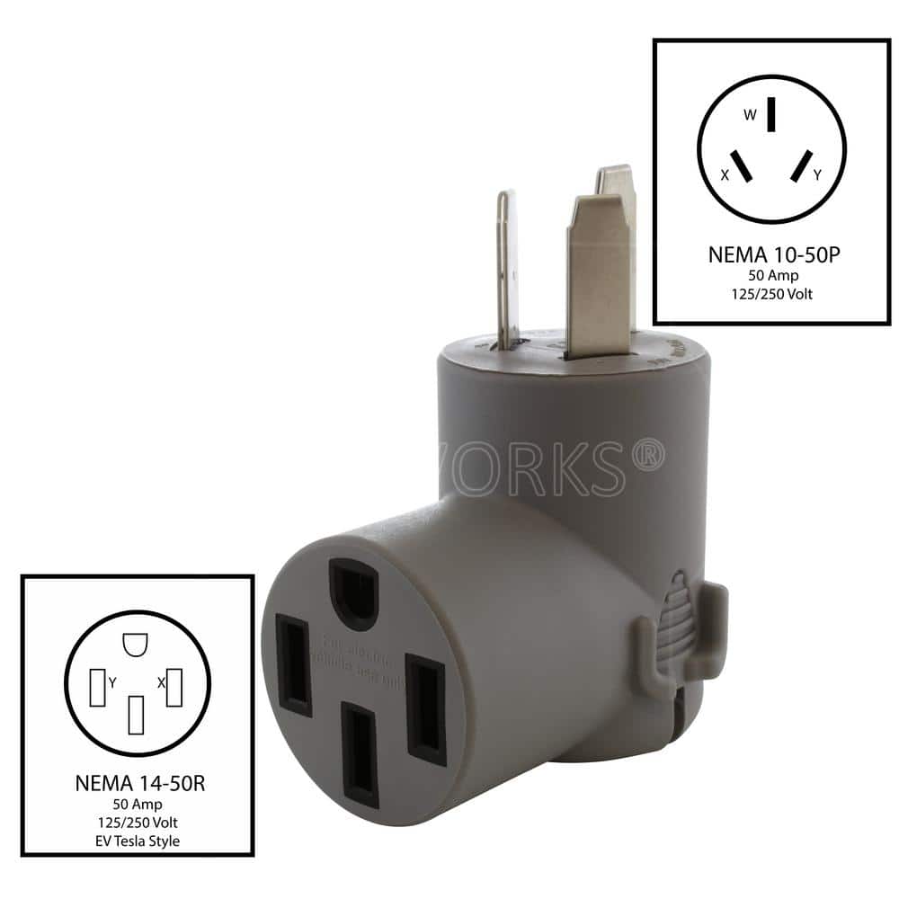 AC WORKS Electric Vehicle Charging Adapter for Tesla Use (50 Amp, NEMA 10-50 Plug to NEMA 14-50 Tesla Connector) (2)