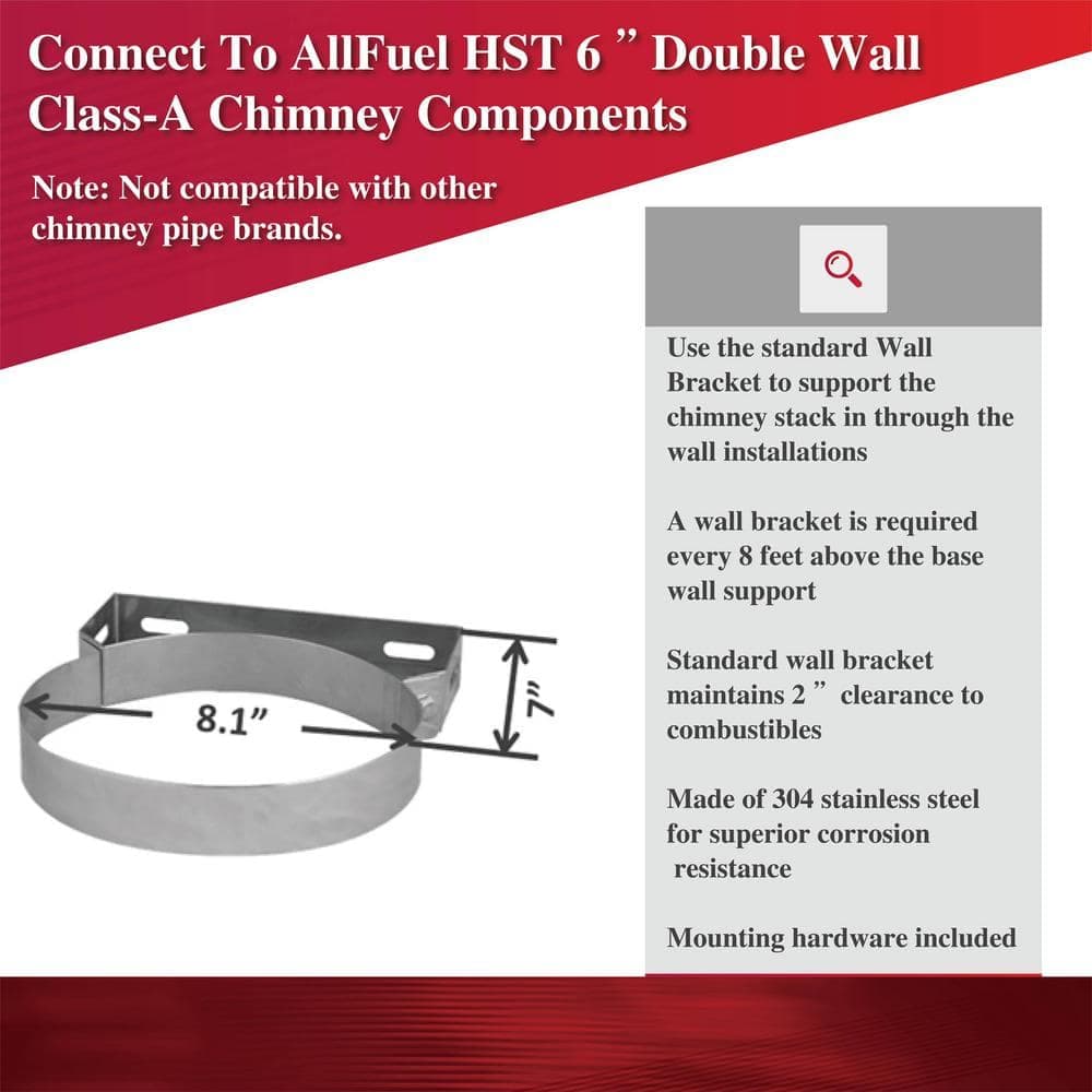 ALLFUEL HST Wall Bracket for 6 in. Double Wall Chimney Pipe (2)