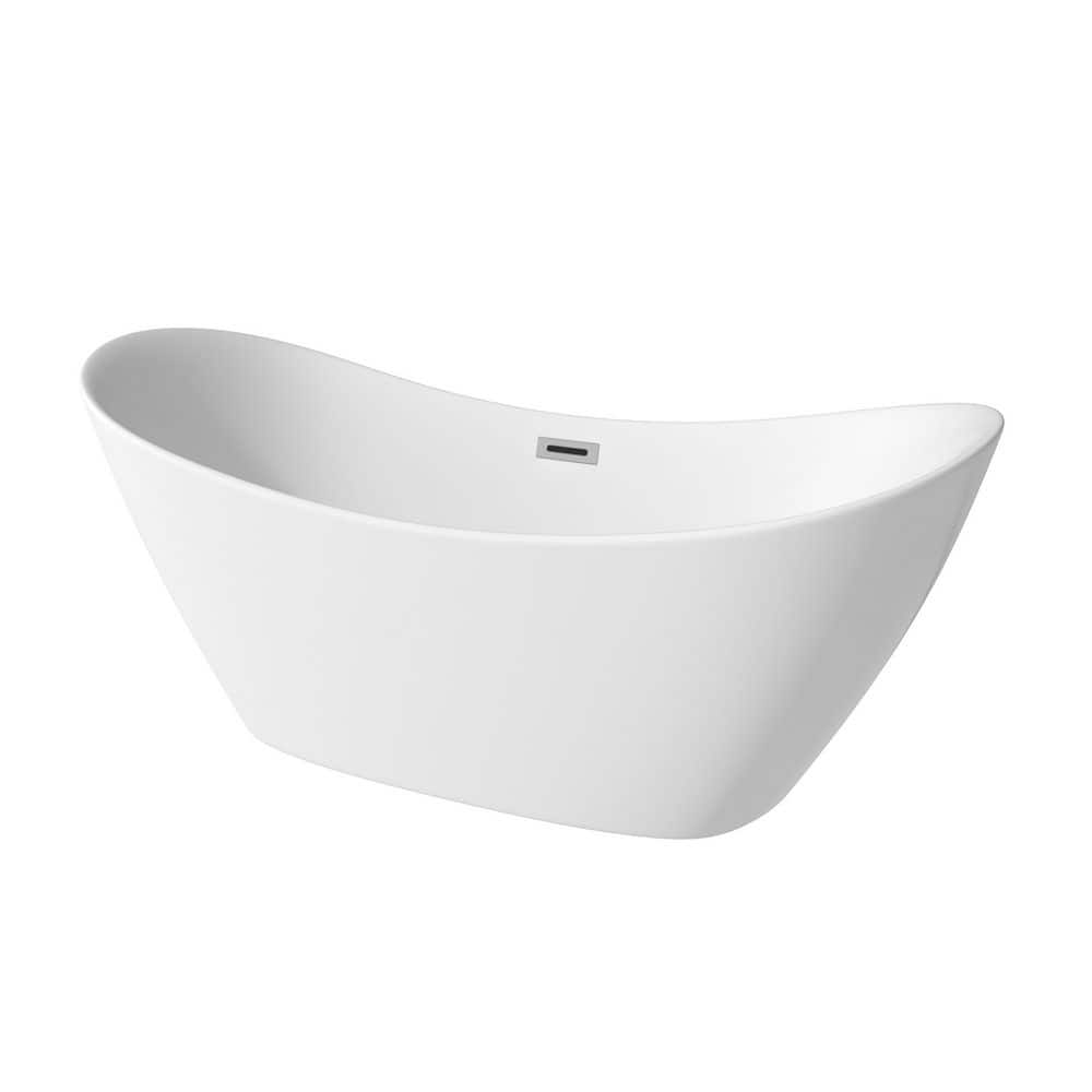 CASAINC 30 in. Double Slipper Oval Shape Acrylic Freestanding Soaking Bathtub with Pop up Drain (4)