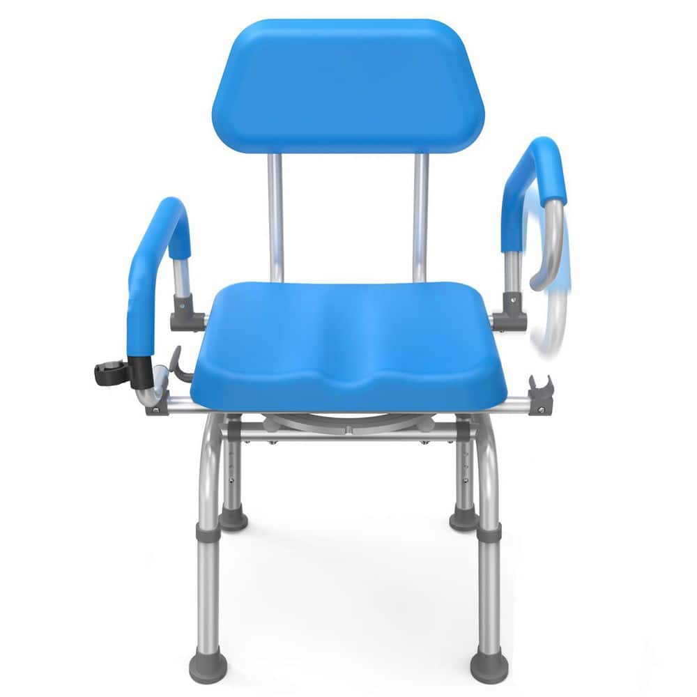 Anqtovp 18in W Freestanding Swivel Shower Chair with Arms and Back, Padded Shower Bench for Elderly and Disabled, 400 lbs, Blue (1)