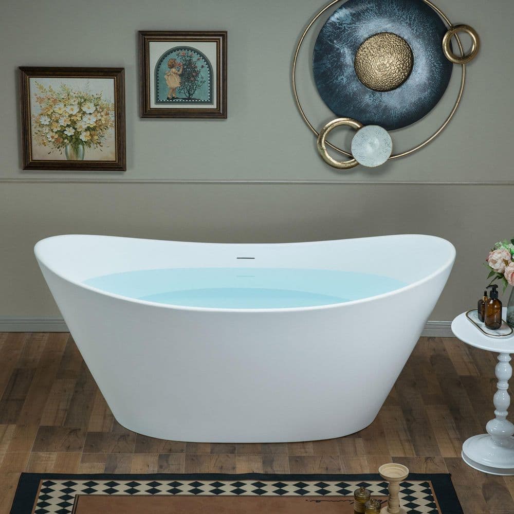 WOODBRIDGE L 29.5 in. W Solid Surface Stone Resin Freestanding Soaking Bathtub with Center Drain (3)