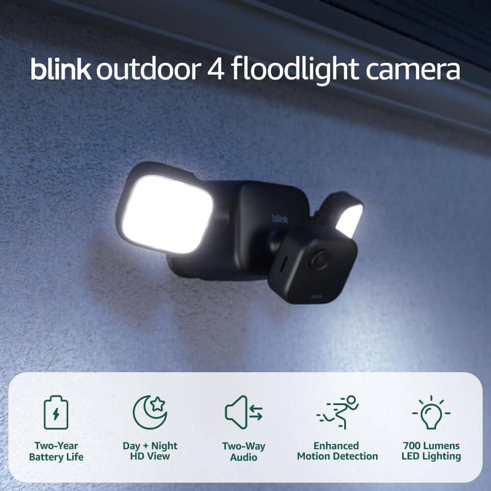 Blink Outdoor4 Floodlight Camera Wireless Wifi Smart Battery Operated Security Camera,Night Vision,Two-Way-Talk,LiveView Black (3)