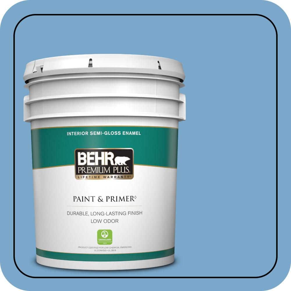 BEHR PREMIUM PLUS 5 gal. #M520-4 Mirror Lake Semi-Gloss Enamel Low Odor Interior Paint & Primer
