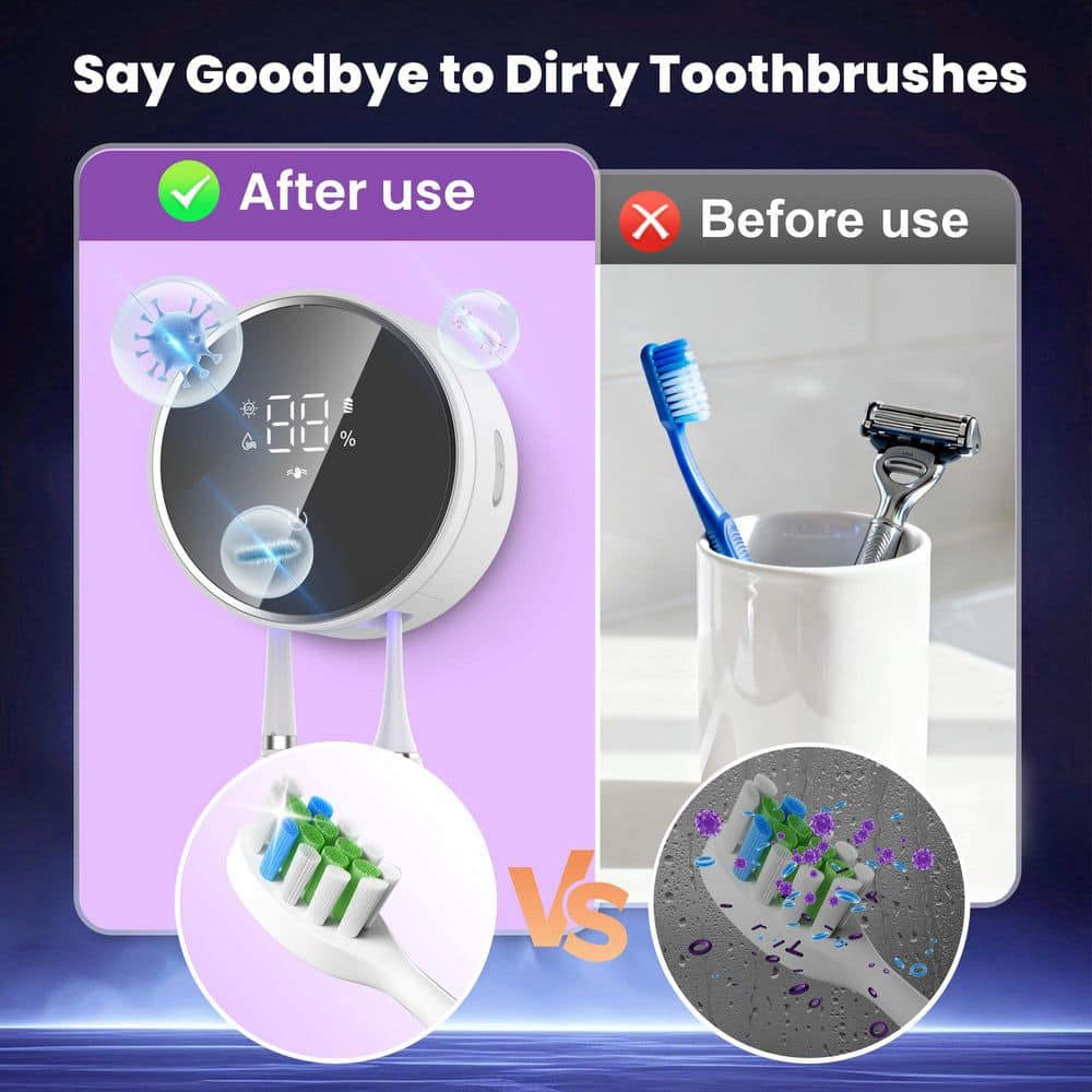 Wudkey Smart off White Toothbrush Holder with LED Display, Rechargeable Wall-Mounted Organizer for Toothbrushes and Razors (3)
