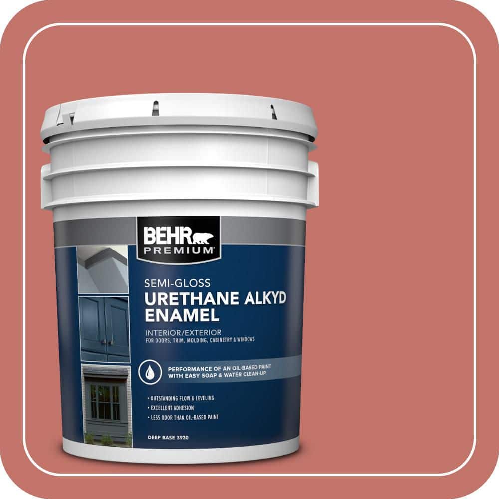 BEHR PREMIUM 5 gal. #PPU1-05A Red Coral Urethane Alkyd Semi-Gloss Enamel Interior/Exterior Paint