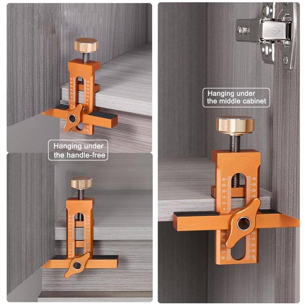 Numhew 1-Pack Orange Aluminium Alloy Cabinet Door Installation Jig Adjustable Positioner Mounting Tool for Cabinet Installation (3)