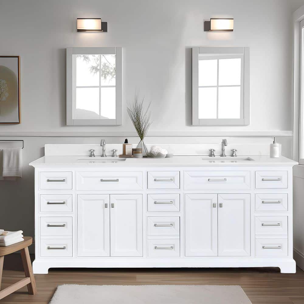 PROOX 84.0 in. W x 20.87 in. D x 34.3 in. H Bath Vanity Cabinet without Top in White (2)