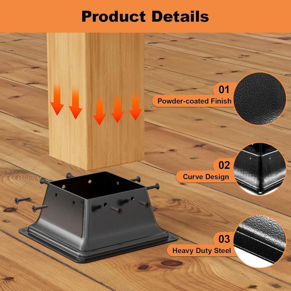 KIWDZFU 2.46 in. H x 3.53 in. W Black Steel 4 x 4 Post Base, Heavy Duty Deck Porch Handrail Support, Stair Railing Kit (15-Pack) (3)