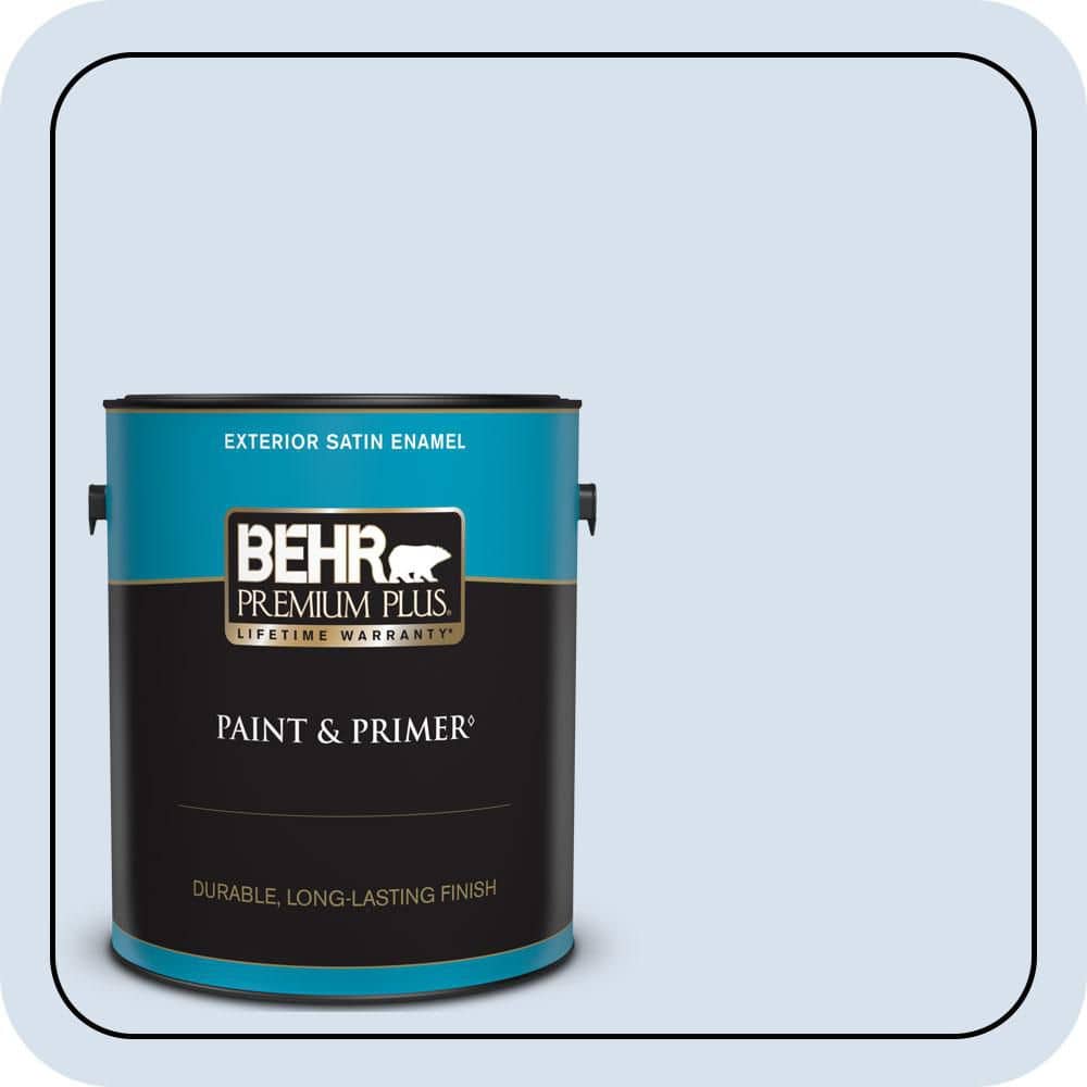 BEHR PREMIUM PLUS 1 gal. #580A-2 Icy Bay Satin Enamel Exterior Paint & Primer