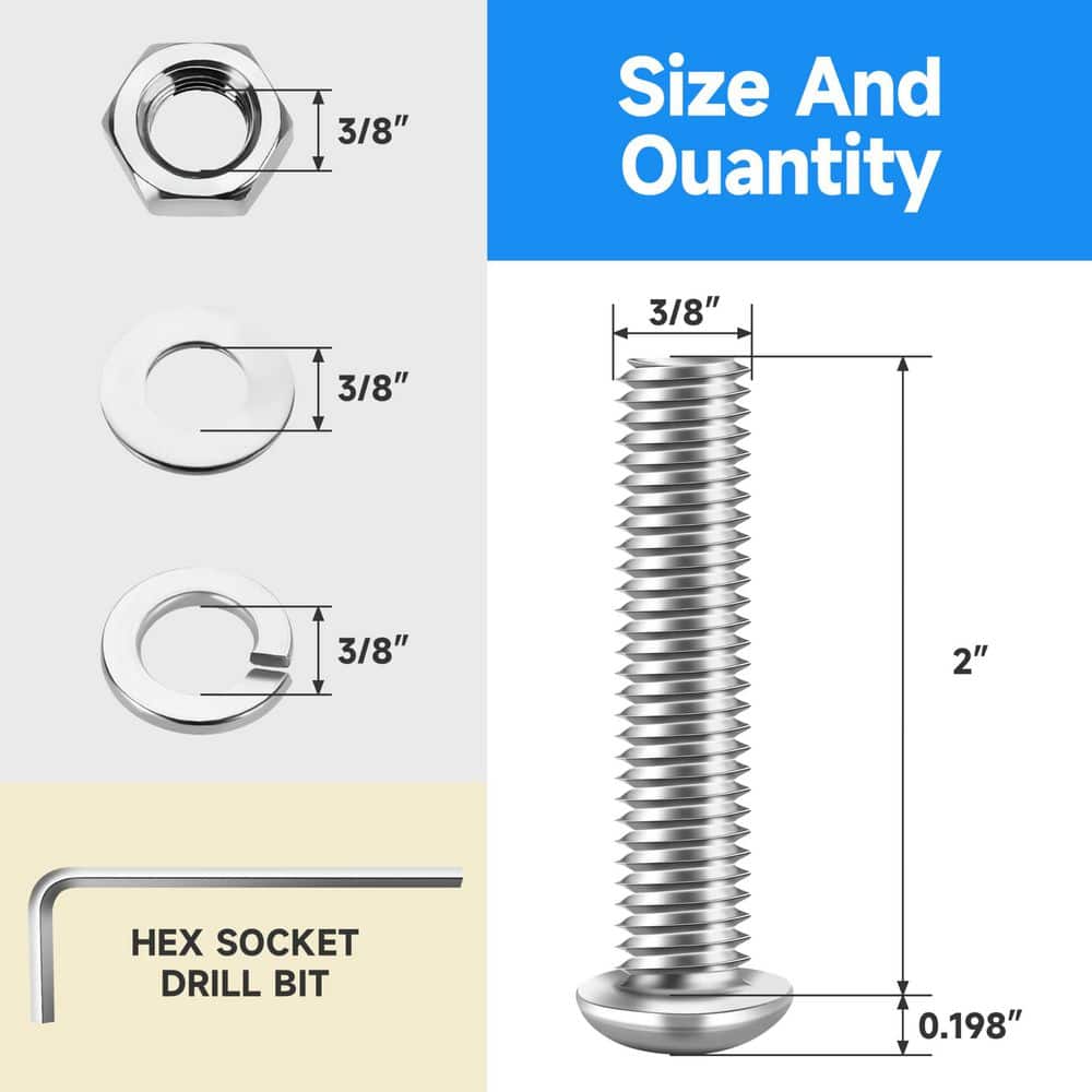 MarySino 3/8 in.-16 x 2 in. Hex Button Head Stainless Steel Socket Cap Screw (20-Pack) (2)