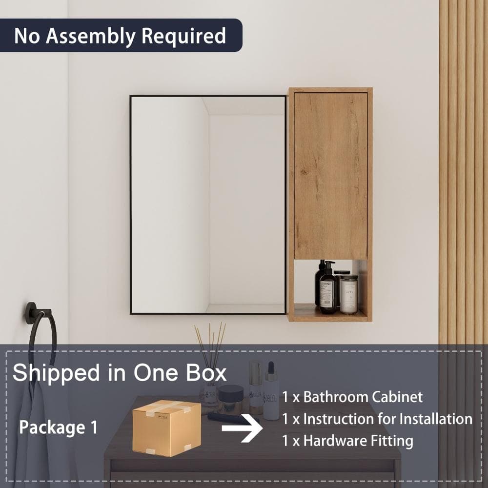 Unbranded Oak 10 in. Plywood Wall Mounted Storage Cabinet with Door and Open Storage, Storage Organizers, Bathroom Mirror Cabinet (3)