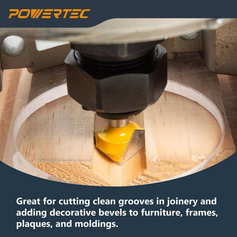 ‎POWERTEC 90° V-Groove Tungsten Carbide Router Bit, 5/8 in. Cutting Diameter, 1/4 in. Shank, 5/8 in. Depth (2-Pack) (2)