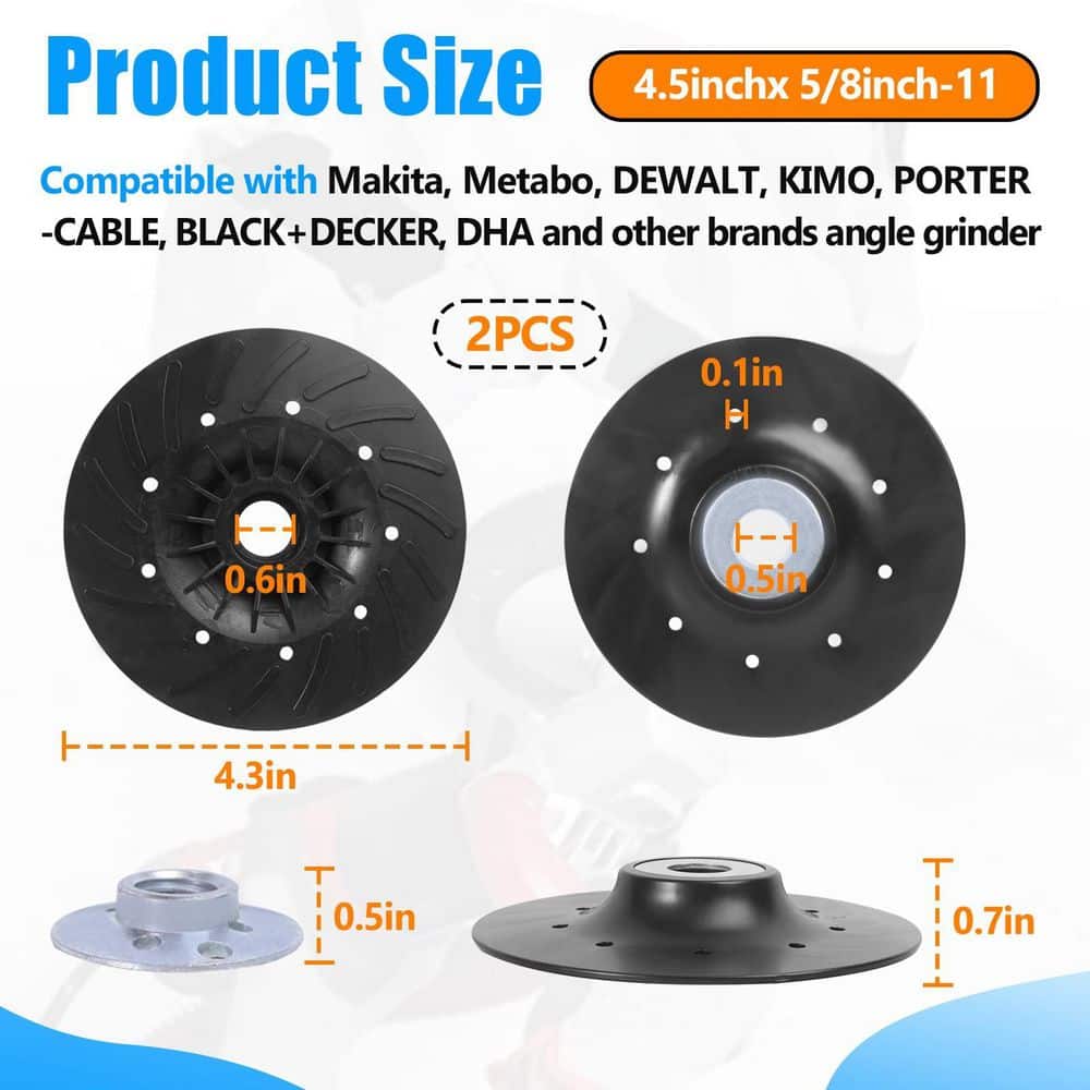 LAIFUCAM 4.5 in. Polypropylene Angle Grinder Backing Pad with Spiral Rib Design for Resin Fiber Disc 2 Pieces Pack (3)